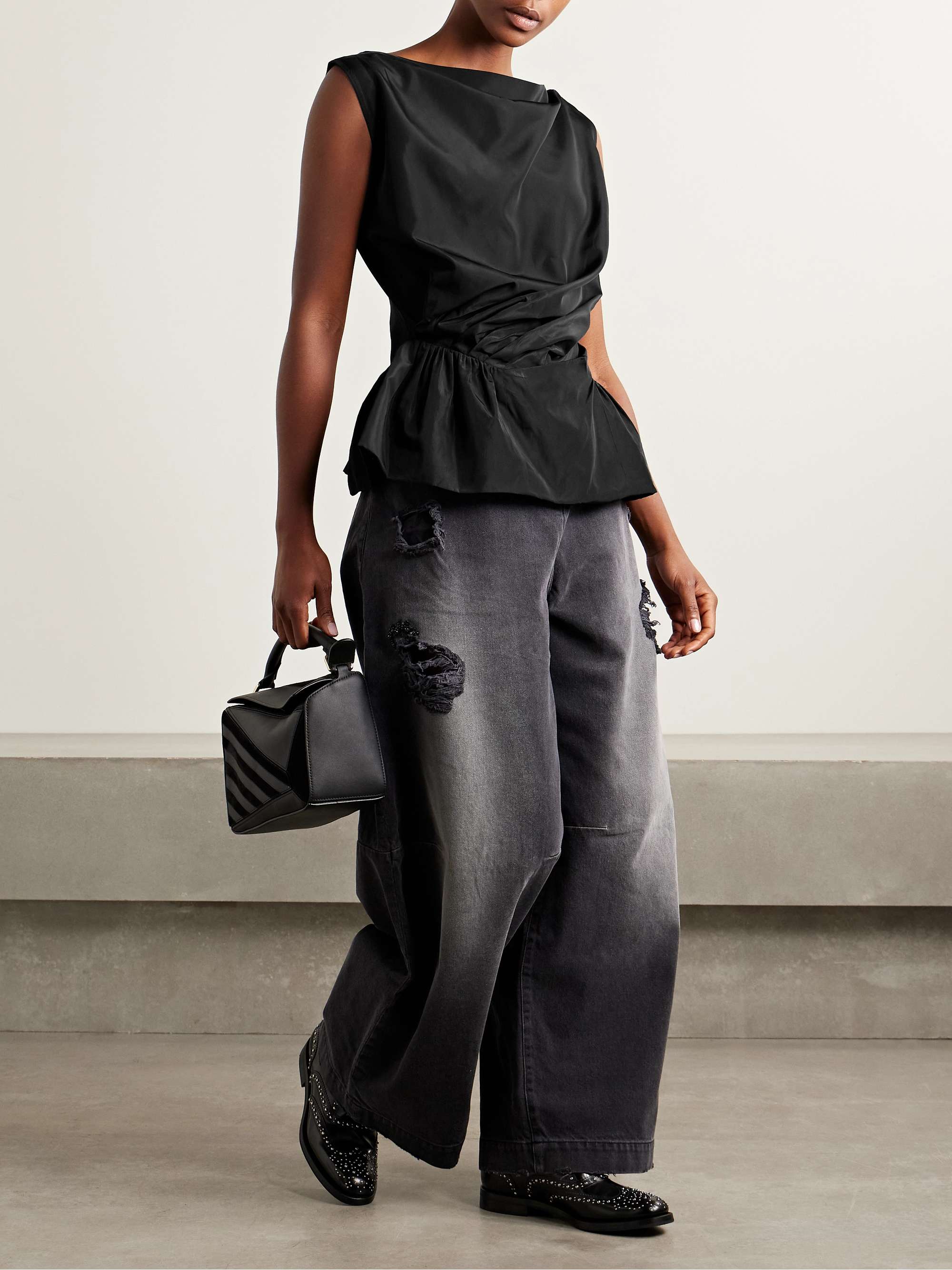 SIMONE ROCHA Draped taffeta peplum top | NET-A-PORTER