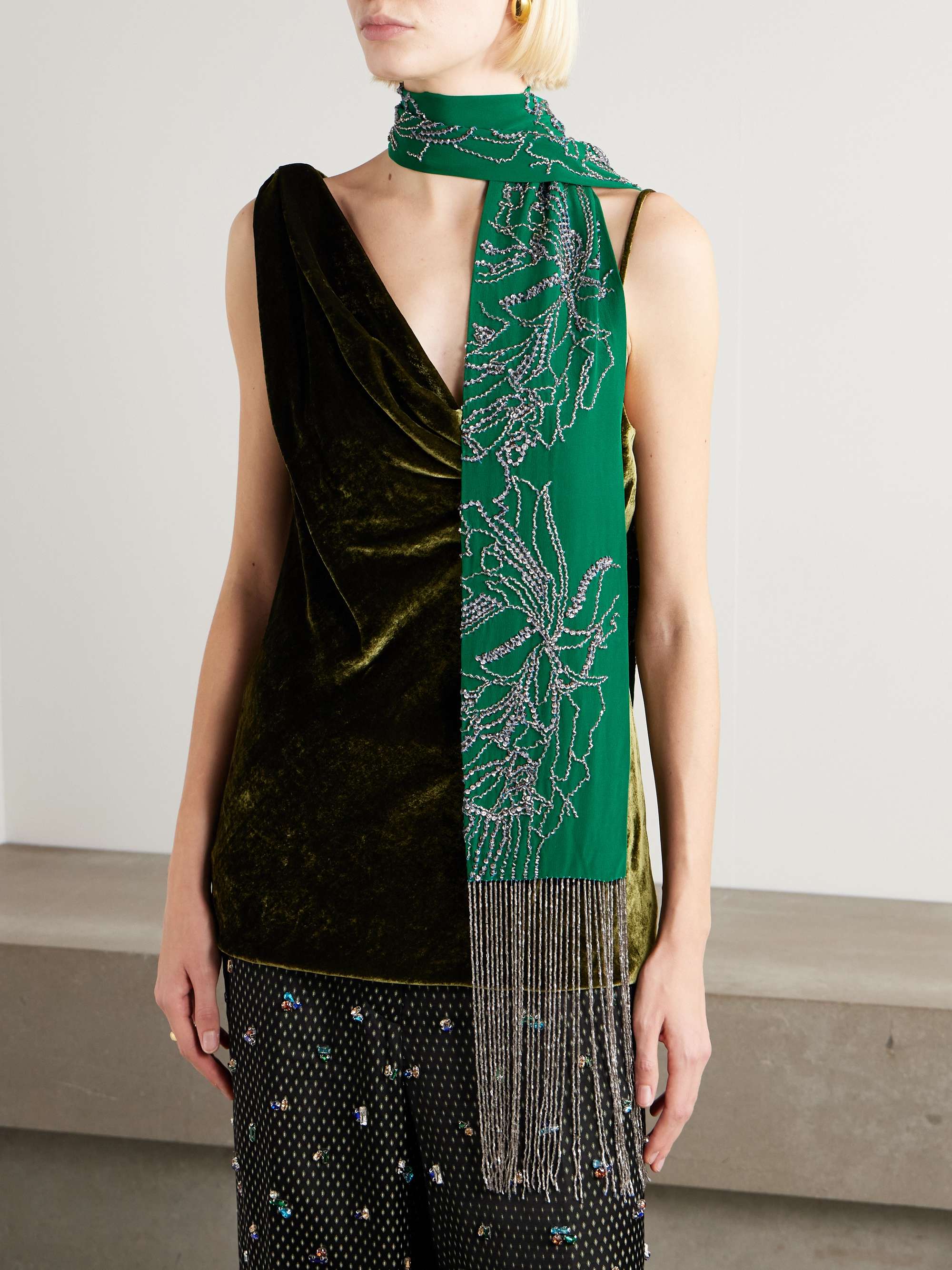 DRIES VAN NOTEN Fringed crystal-embellished silk scarf | NET-A-PORTER