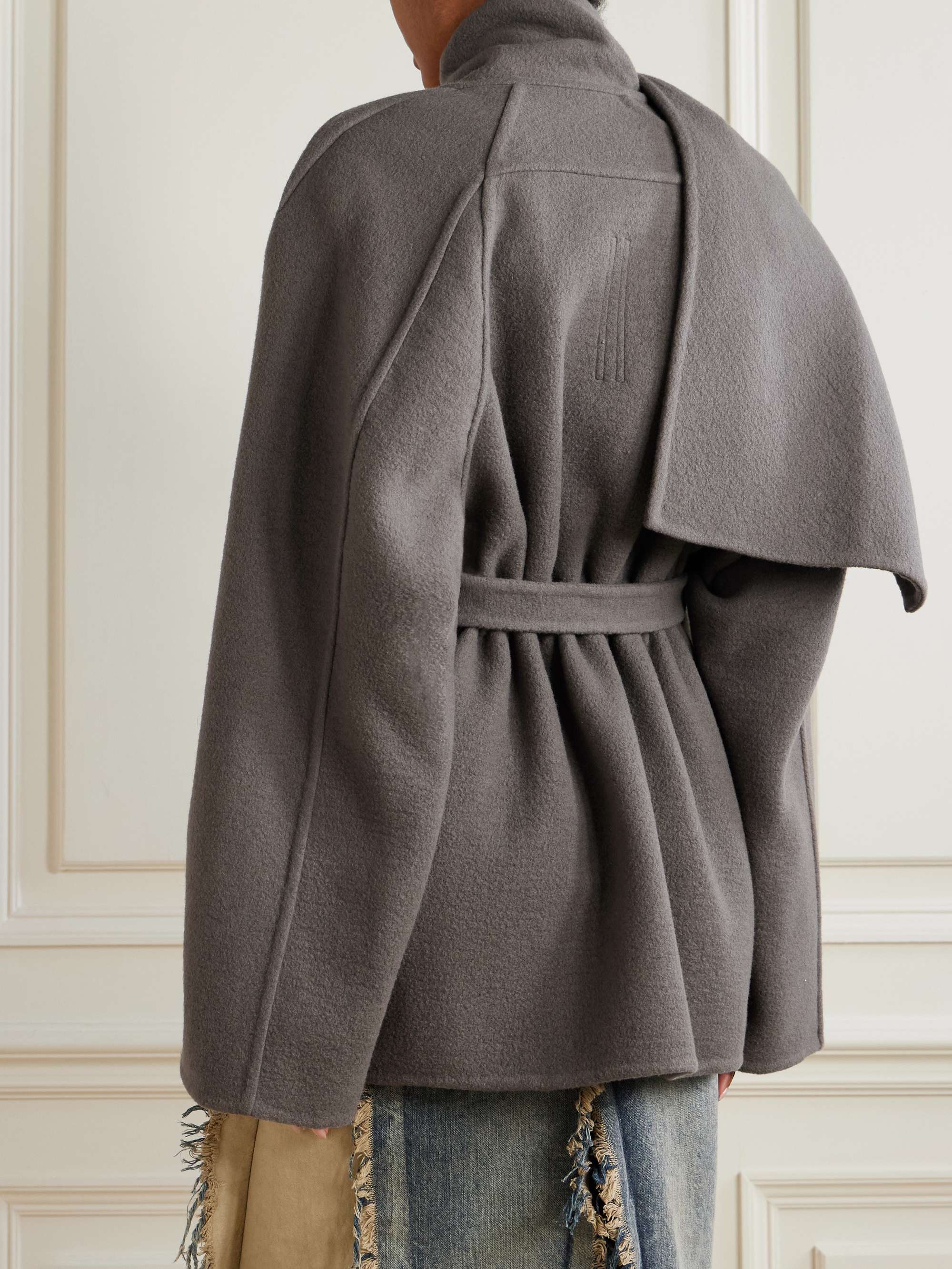 RICK OWENS Scarf-detailed belted cashmere jacket | NET-A-PORTER