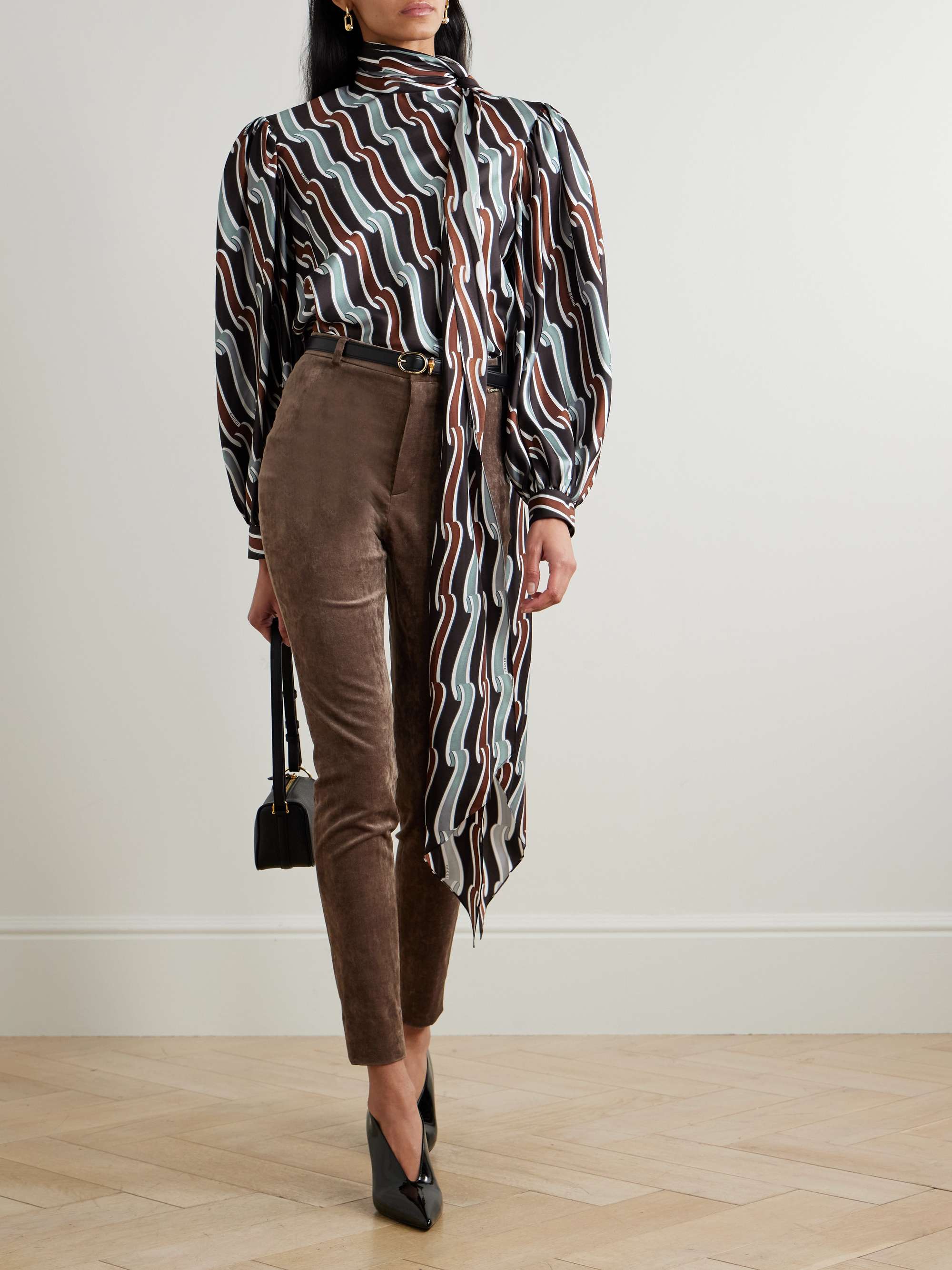 GUCCI Embellished cotton-blend stretch-velvet skinny pants | NET-A