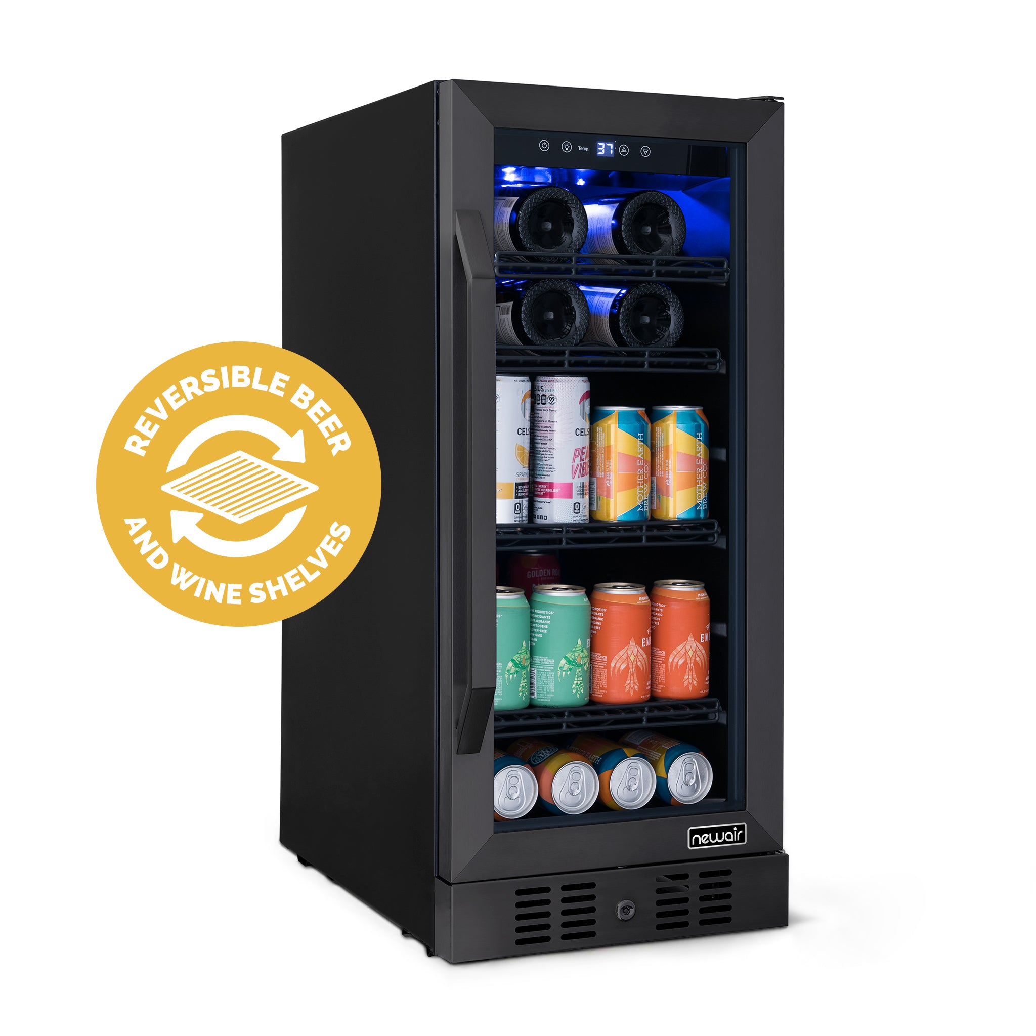 80-Can, 33-Bottle Built-in Black Beverage Fridge | Newair