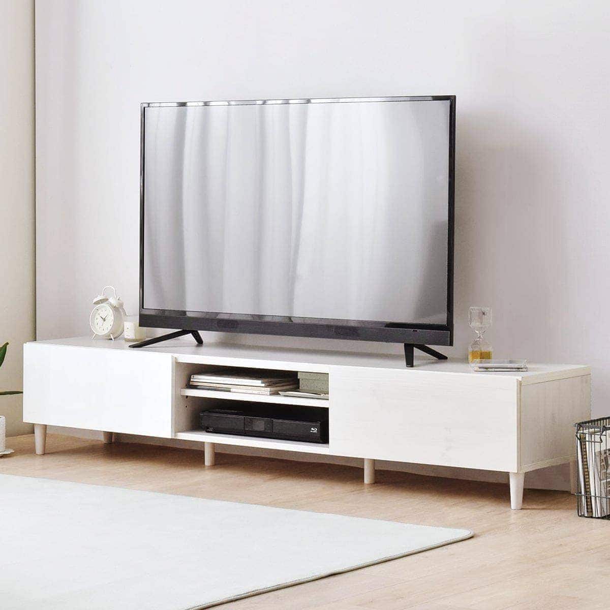 フラットなフォルムのテレビ台 (ローボード 幅176cm ホワイト