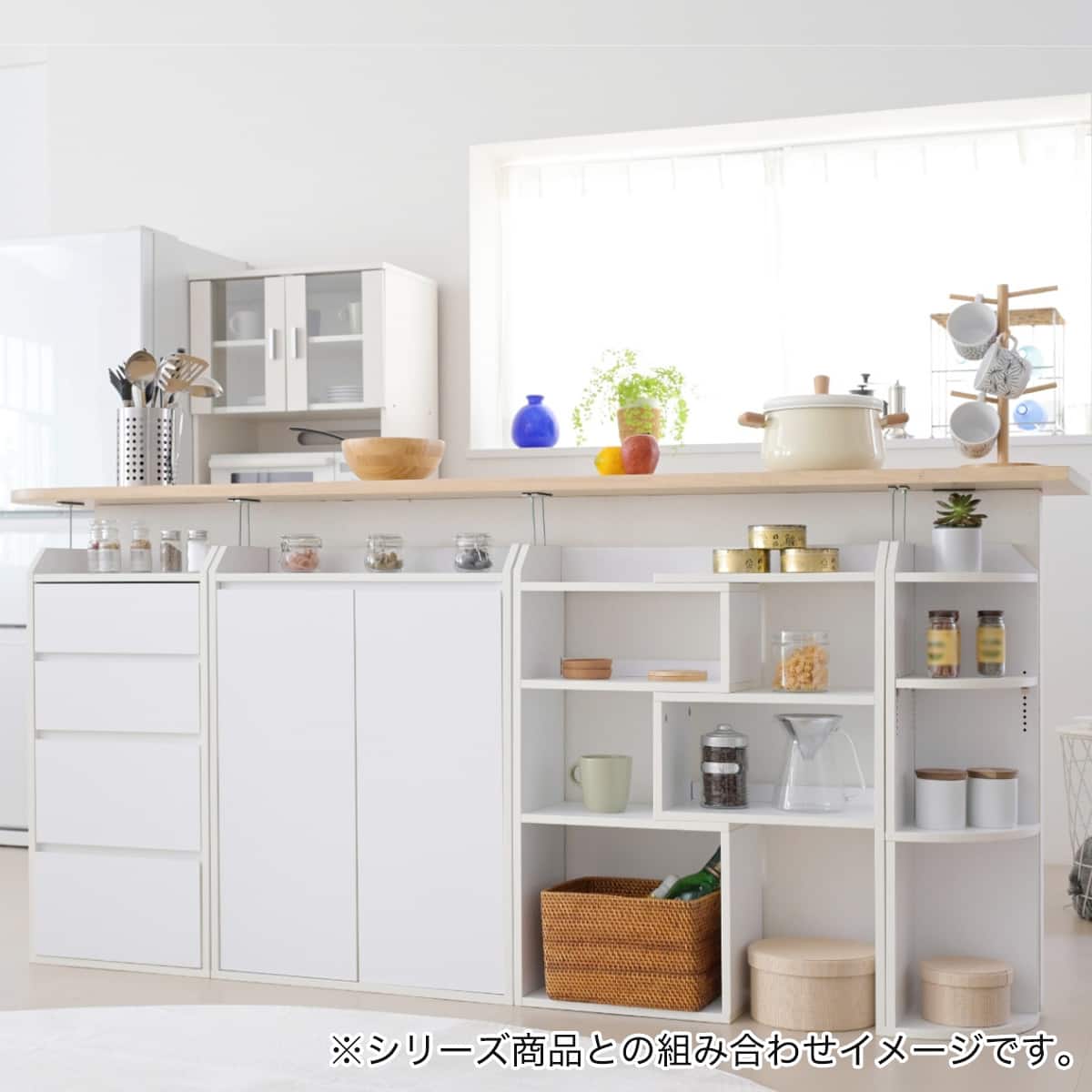 送料込 保護フィルム付き ニトリ食器棚(レジーナ)(ハイカウンター