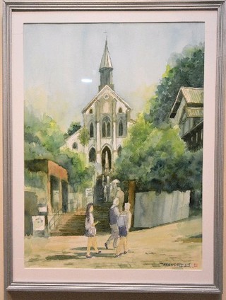 松尾武則さんが描いた「大浦天主堂」 - 「潜伏キリシタン」絵画展 世界