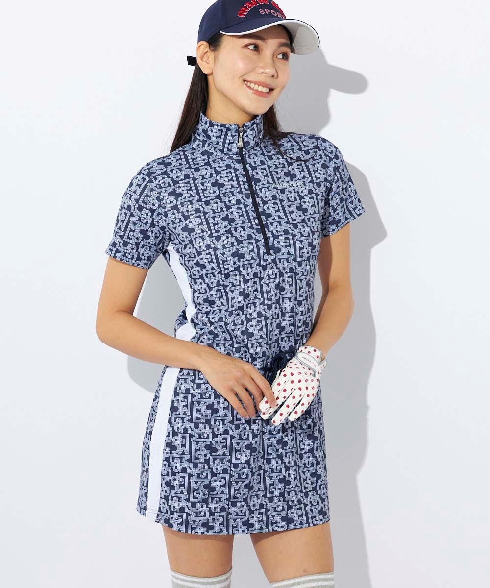 marie claire ディンブルメッシュロゴプリントワンピース(マリ