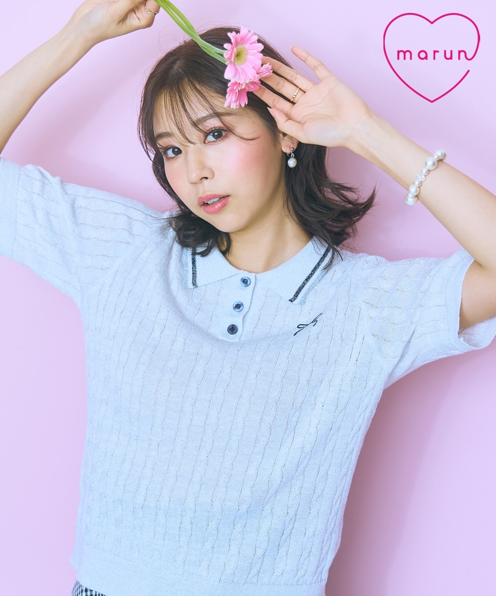 大きいサイズ＞リボン刺しゅうラメ混ポロニットmarun 通販【ニッセン】