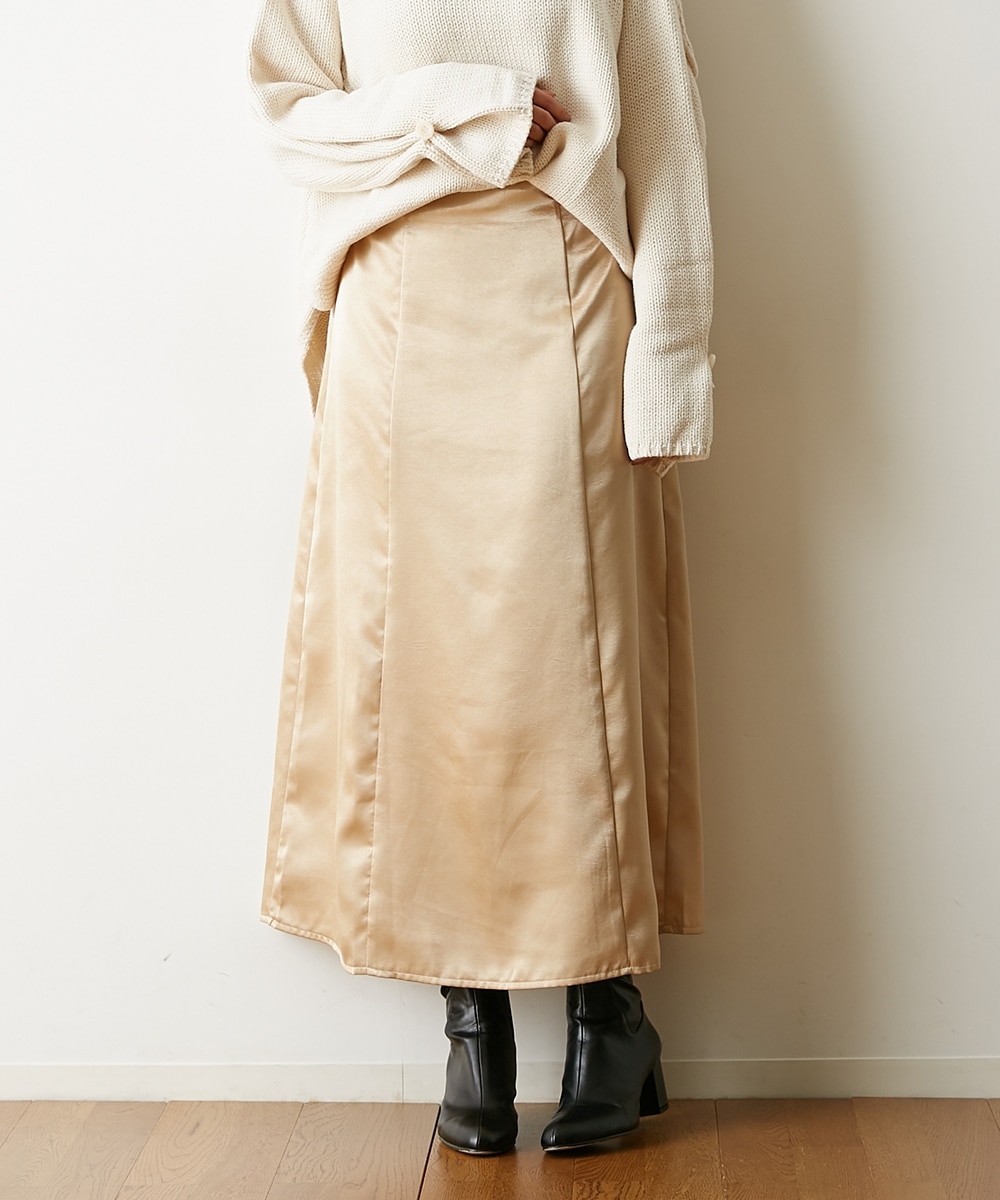 厚手サテンフレアロングスカート 通販【ニッセン】