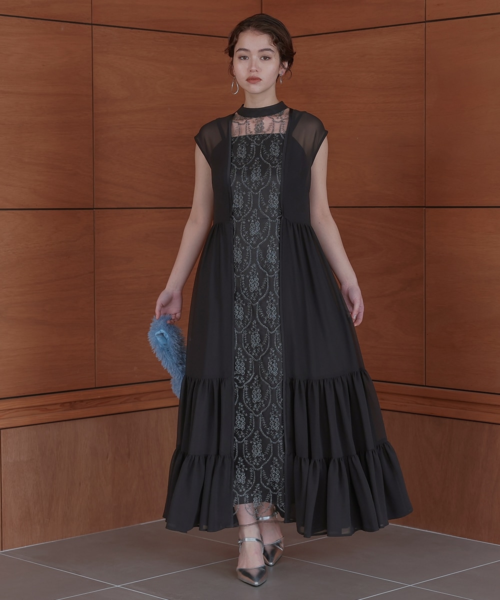 結婚式・パーティー・オケージョンドレス】フロント刺繍切替デザイン