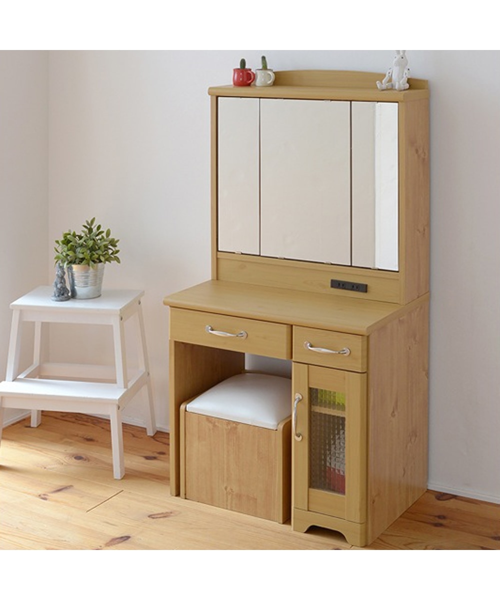 カントリー風スツール付き三面鏡ドレッサー 通販【ニッセン】