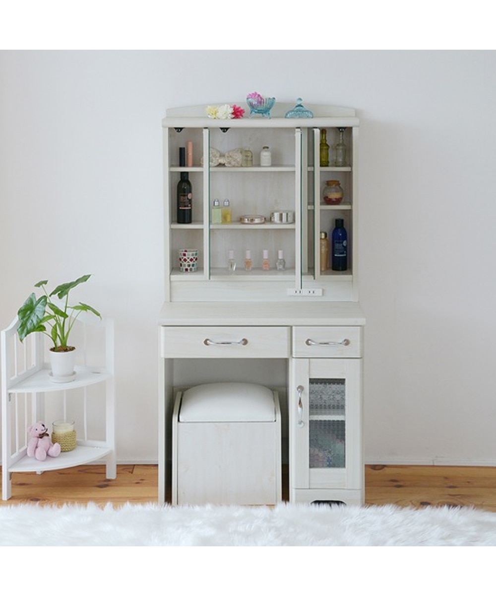 カントリー風スツール付き三面鏡ドレッサー 通販【ニッセン】