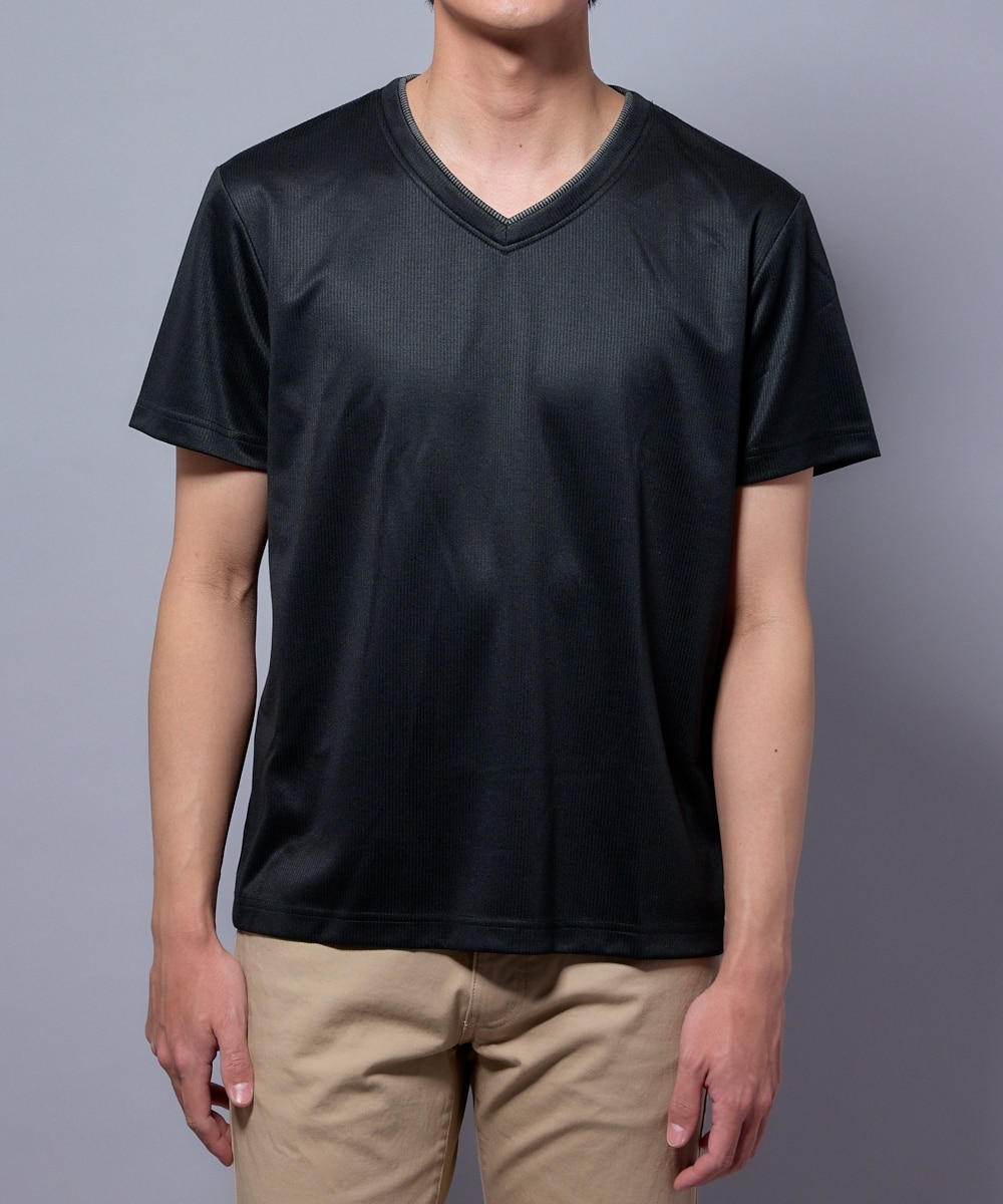 ストライプ重ね着風VネックTシャツ【大きいサイズ有】 通販【ニッセン】