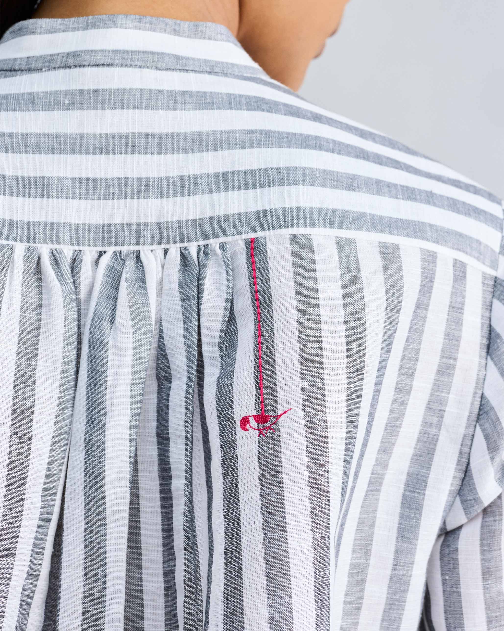 Mandarin Collar Top - Charcoal & White Stripes – Nicobar