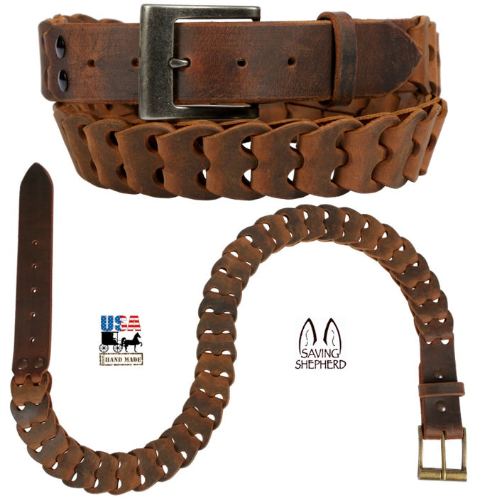 Leather Belt DISTRESSED LEATHER LINK BELT - Adjustable – Saving