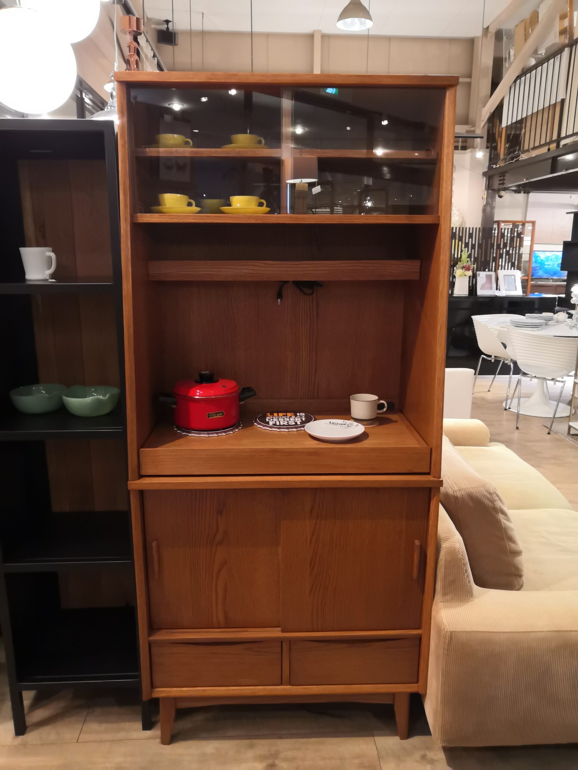 中古品】unico ウニコ キッチン収納 レンジボード 食器棚 SIGNE シグネ