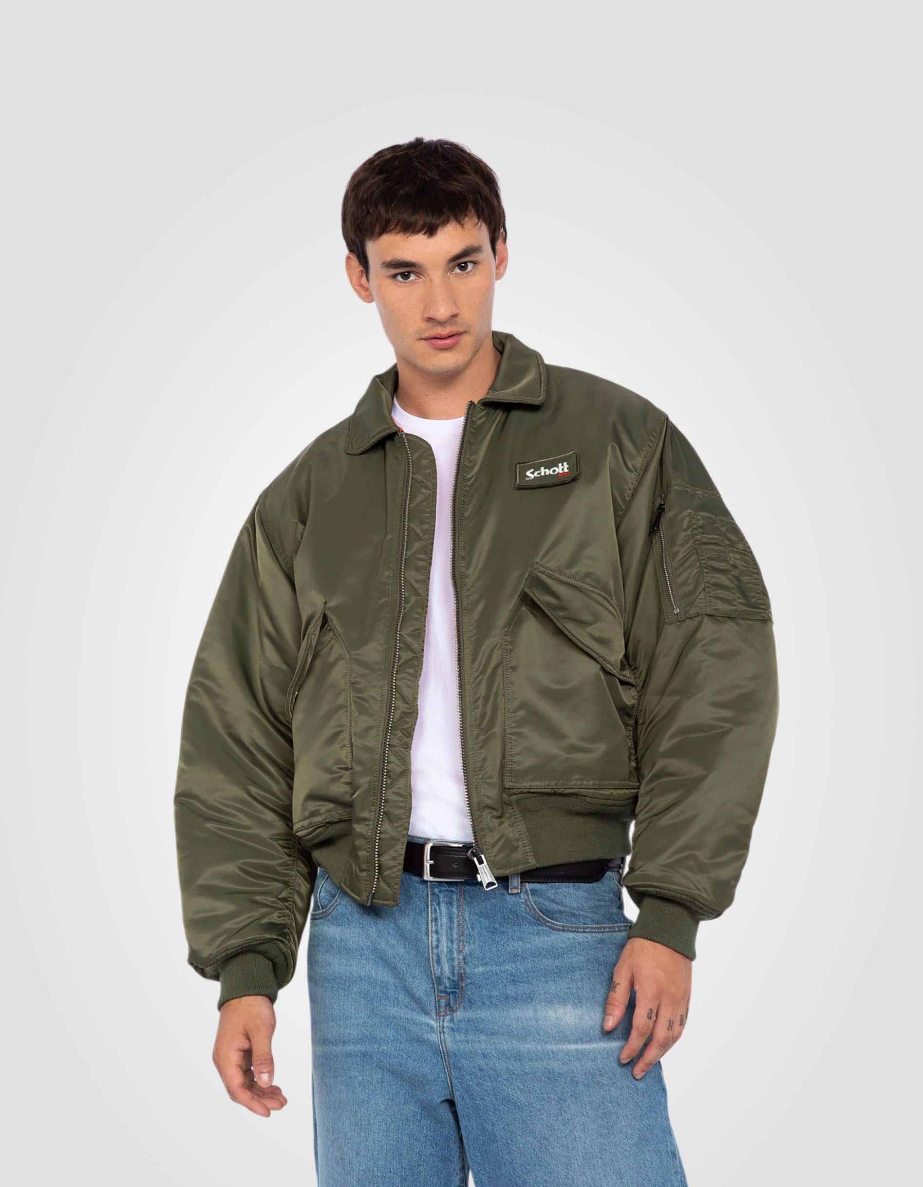 Bomber CWU 90's Army Khaki in recycled nylon, Oversize cut