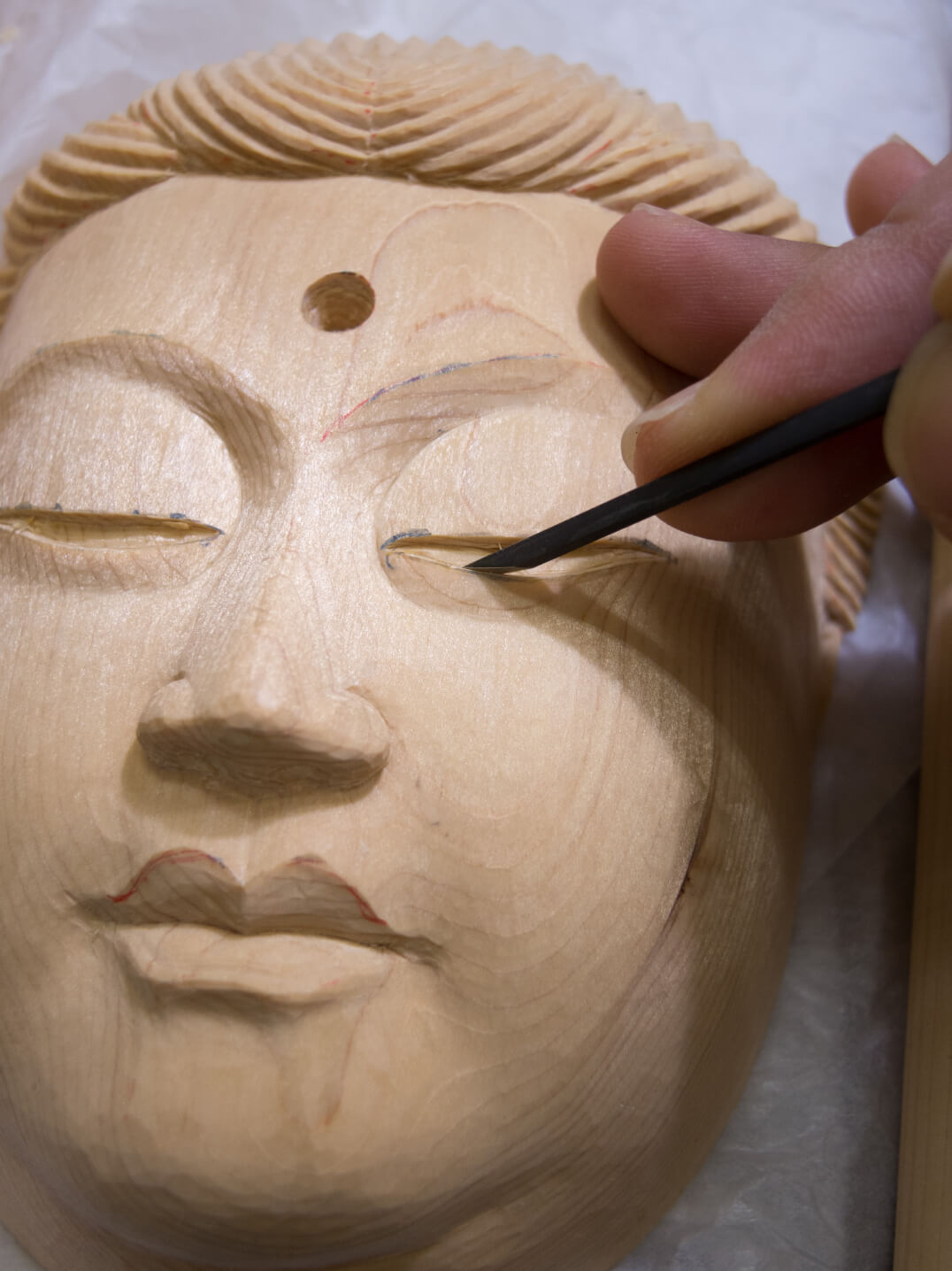 珍しい骨董 木製 弥勒菩薩 お面 文化財修理家の中西盛士落款有り