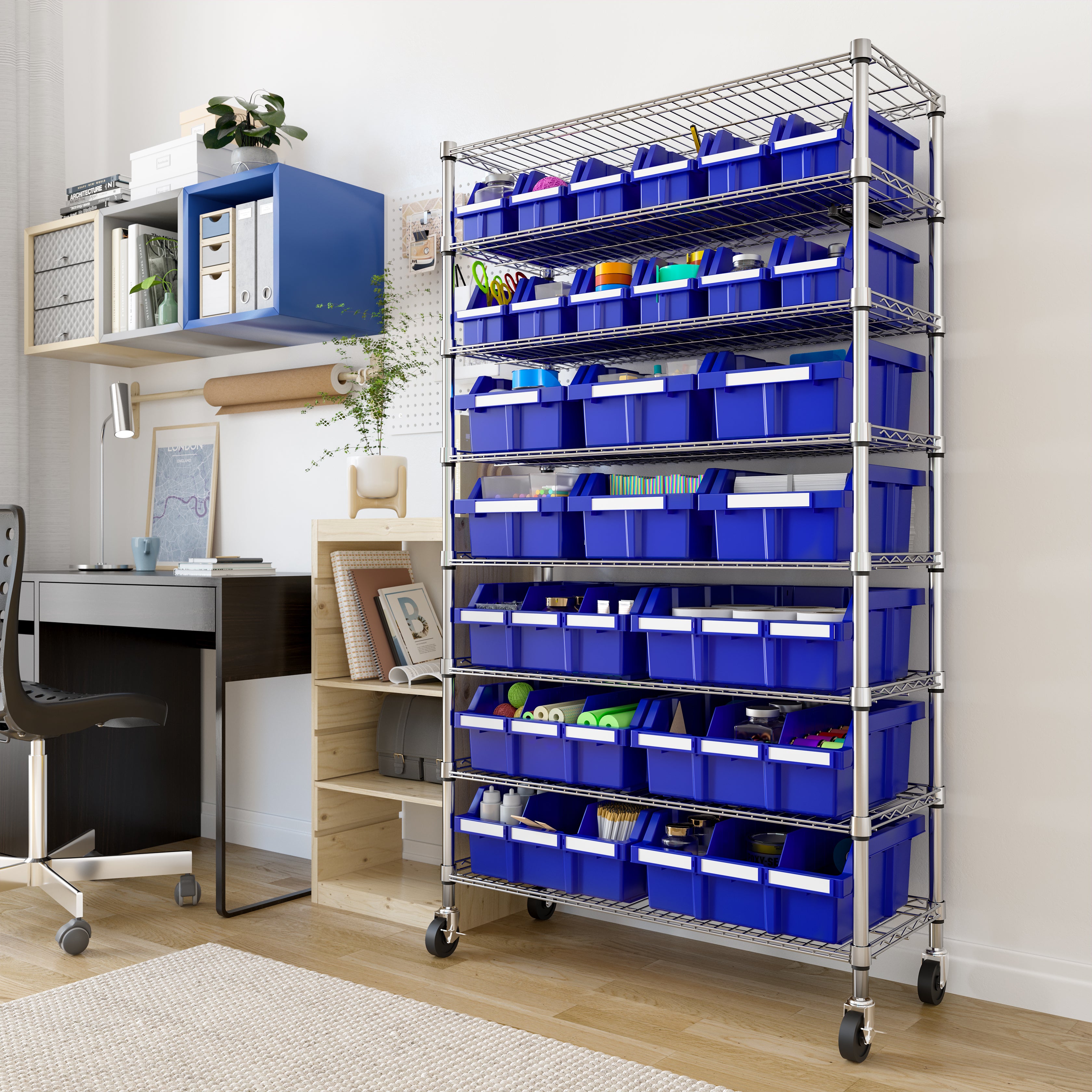 8-Tier NSF-Certified 24-Bin Rack, Blue