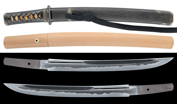 日本刀残欠 銘(備州長船住清光作)合法品、刃長14.8cm古美術、竹細工刀