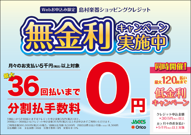 無金利キャンペーン】欲しい楽器を分割で上手にお買い物！｜島村楽器