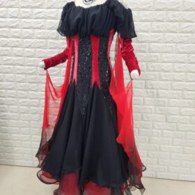 試着・レンタル・購入】社交ダンスドレス Lサイズ 赤黒 スタンダード