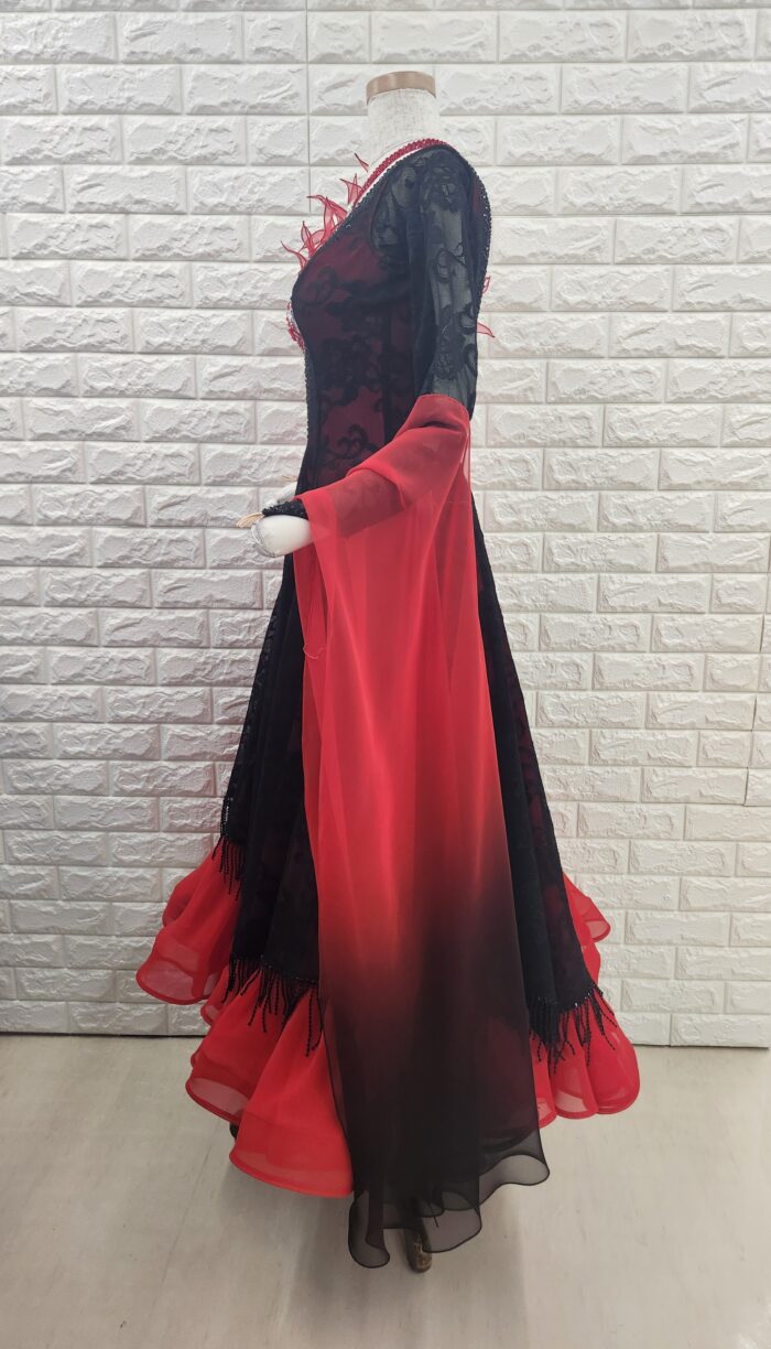 試着・レンタル・購入】社交ダンスドレス Lサイズ 赤黒 スタンダード