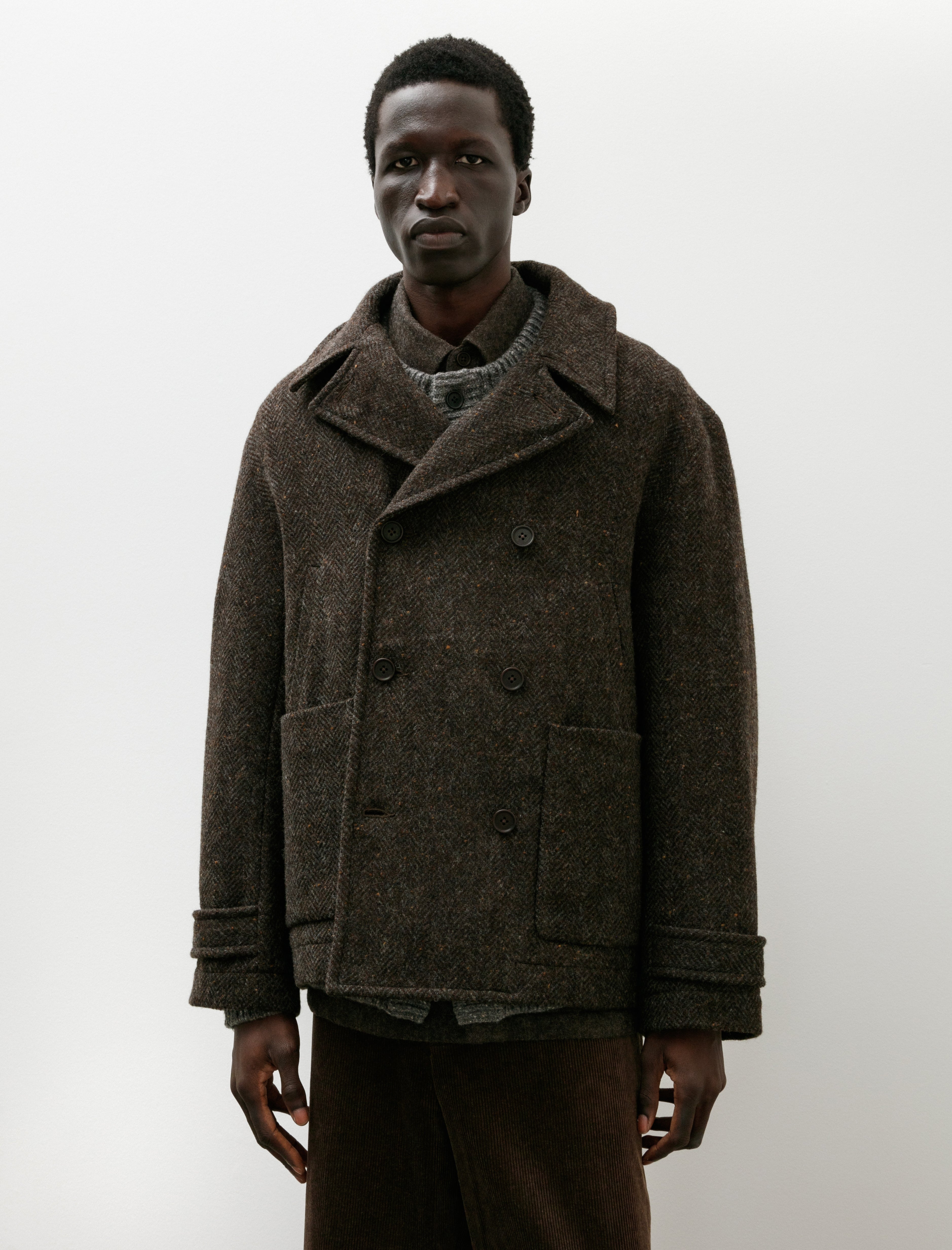 Evan Kinori Peacoat Wool Herringbone Brown/Charcoal – Neighbour
