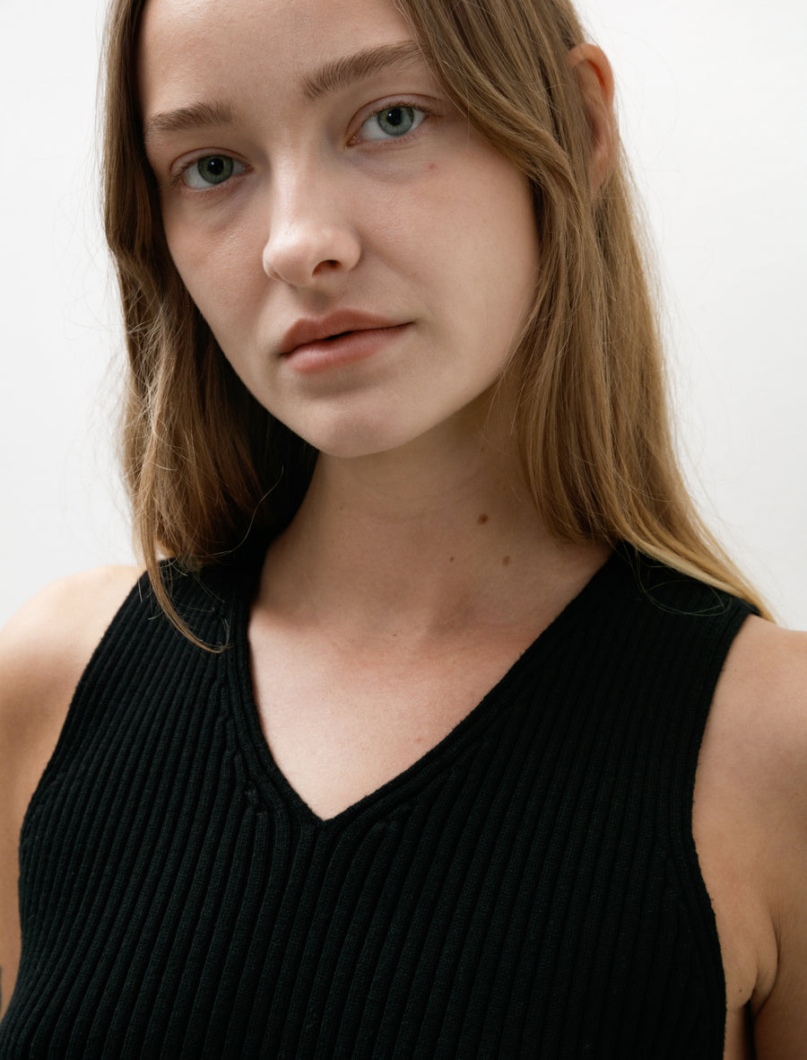 Auralee Cotton Silk Rib Knit V-Neck Vest Black – Neighbour