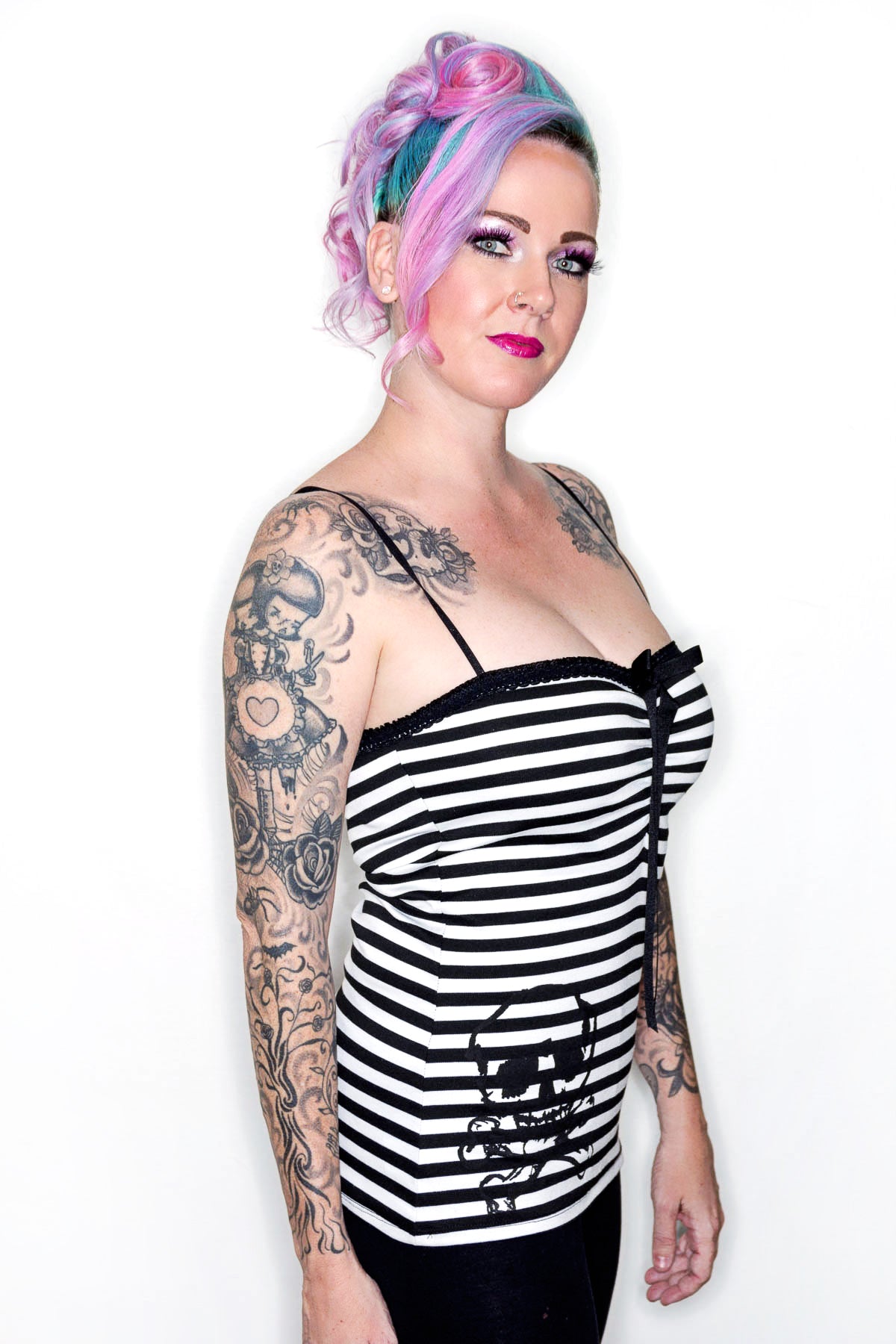 Avril Striped Skull Tank- skull tanks for women-Jessica Louise
