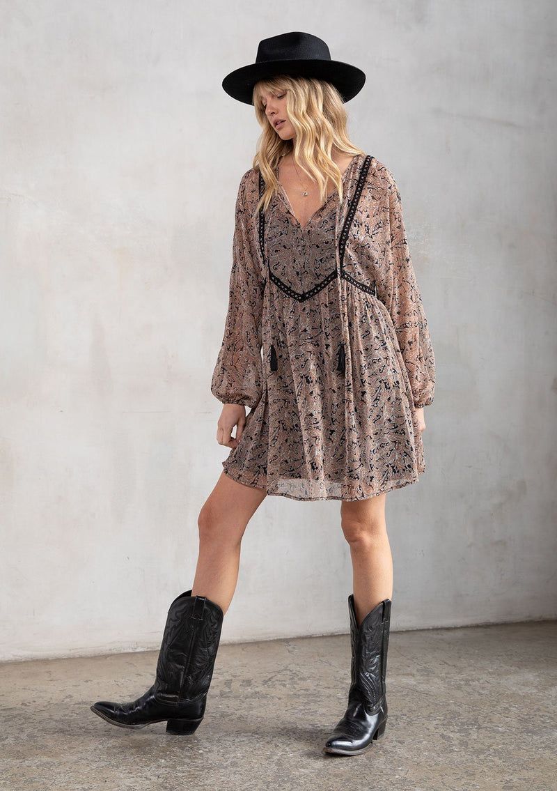Crochet Trim Bohemian Paisley Mini Dress | LOVESTITCH