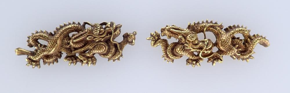 海】江戸明治期 牛形 手彫 目貫 金具 金目 銅製鍍金 骨董品 SALE