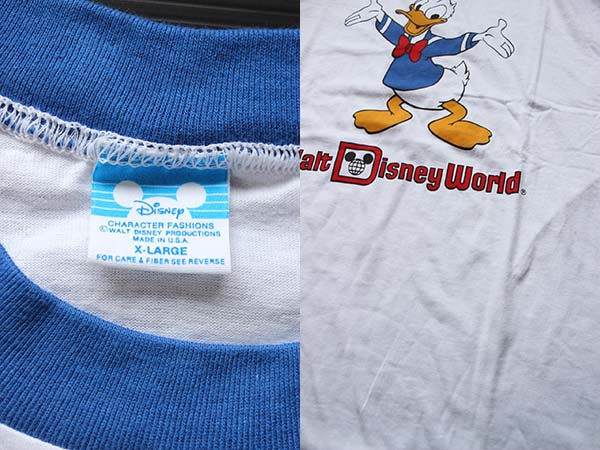 デッドストック☆80s USA製 ドナルドダック リンガーTシャツ XL
