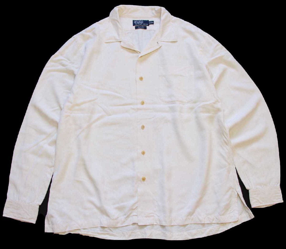 90s ポロ ラルフローレン CLAYTON 無地 レーヨンシャツ アイボリー XL