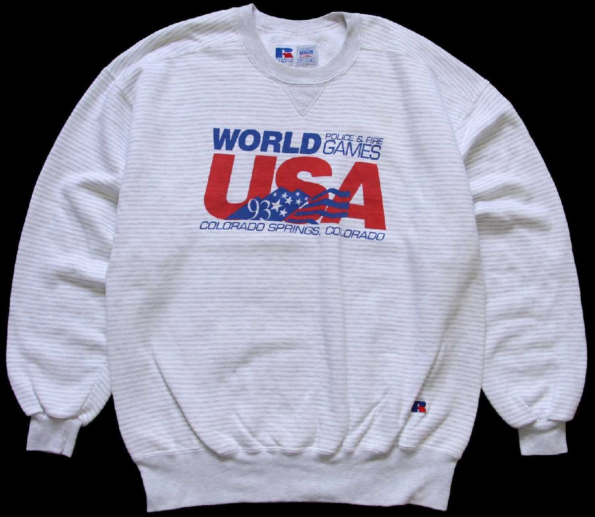 90s USA製 RUSSELLラッセル WORLD POLICE&FIRE GAMES USA ボーダー 前V
