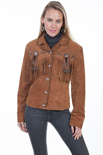 Scully Bead & Fringe Leather Western Jacket - Cinnamon - Ladies