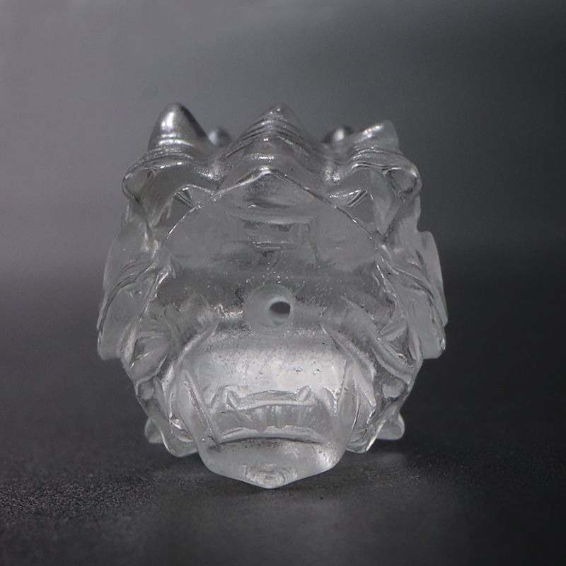 置物 彫り物 ドラゴンヘッド 水晶 大 龍 （穴あり）ブレス用 風水 恋愛