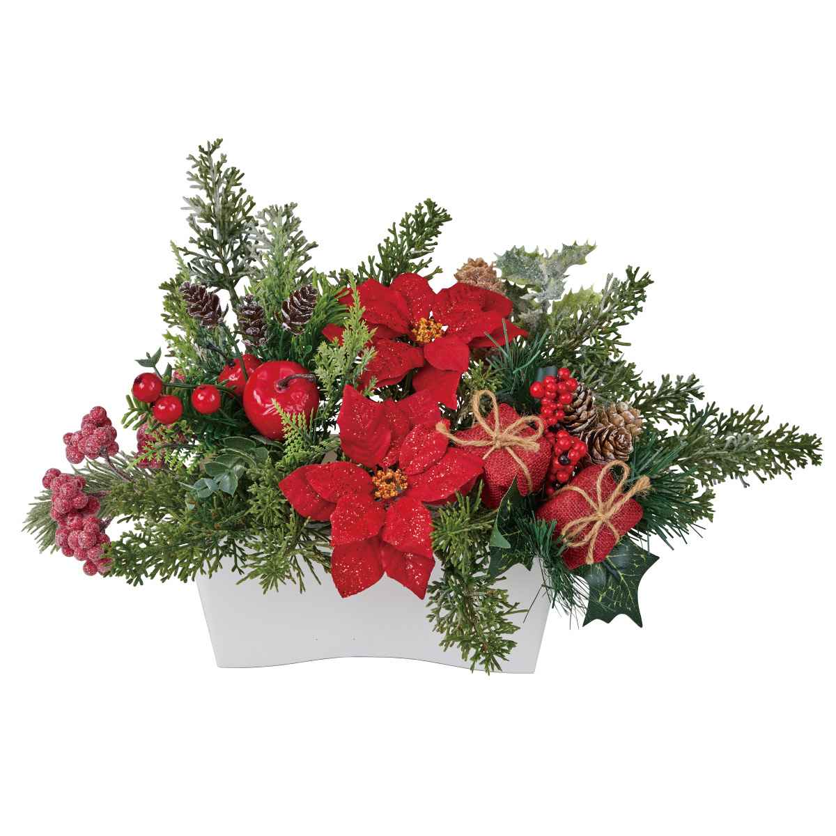ノルディックポインセチア造花アレンジ高さ25cm［ストエキオリジナル］