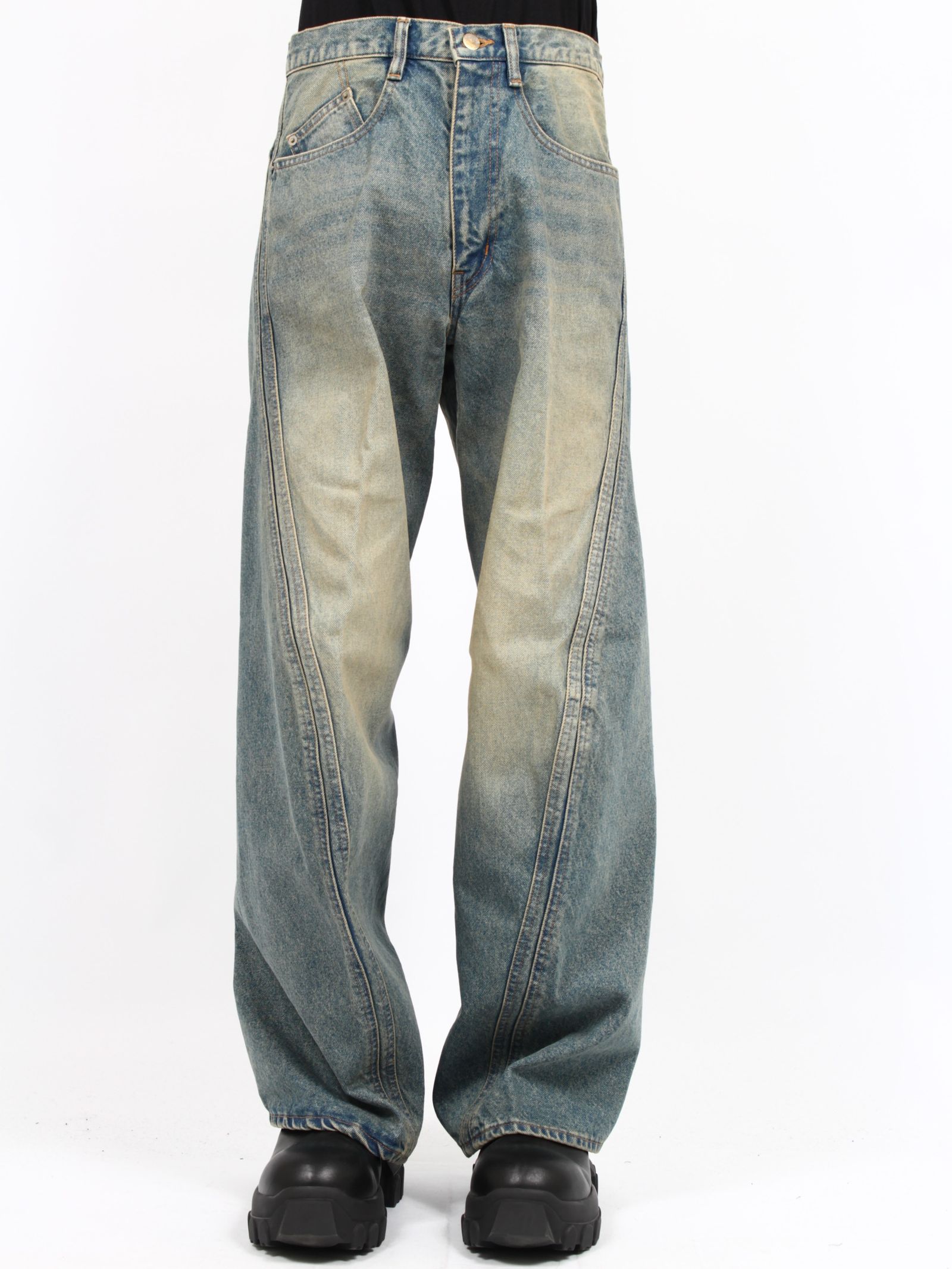 NVRFRGT - 【RESTOCK】3D ツイステッド ワイドレッグ ジーンズ デニム