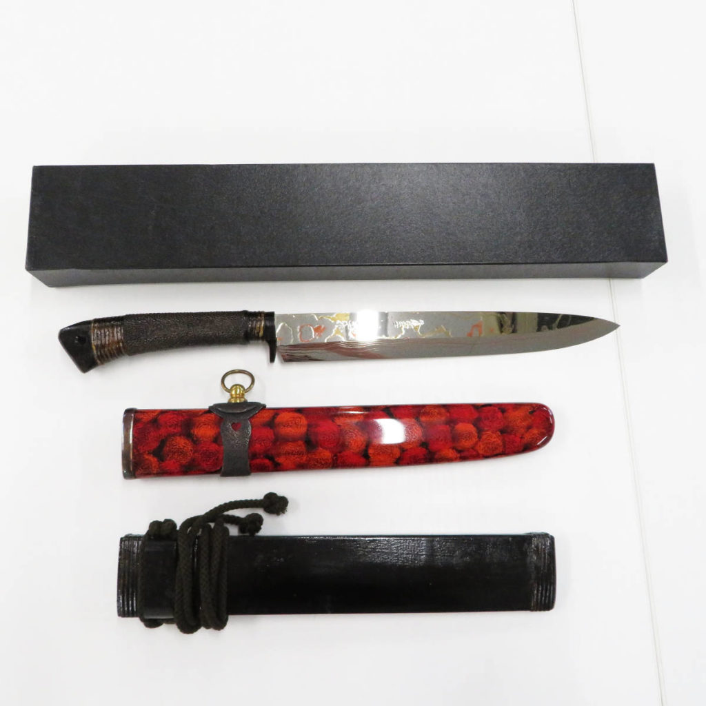 伝統工芸士 佐治武士作 剣鉈和式ナイフ 鬼武者 300㎜ 有色ダマスカス