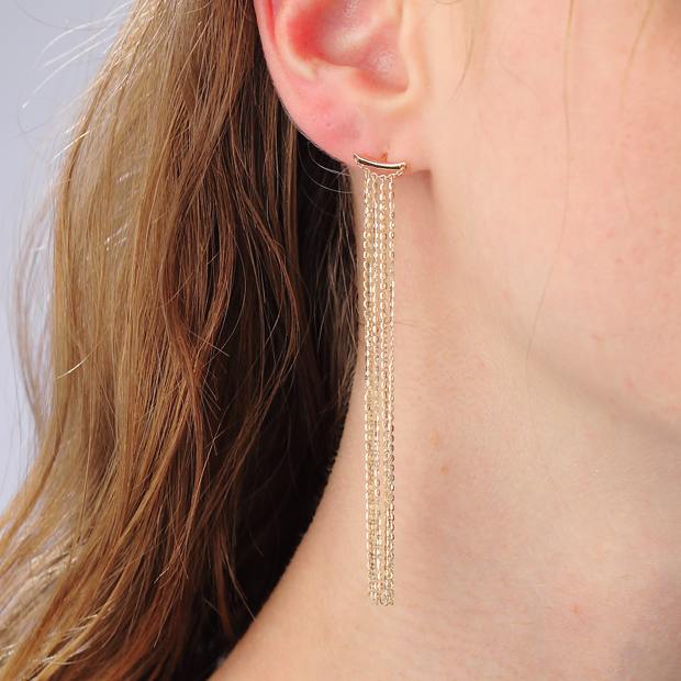 LONG FRINGE CHAIN PIERCED EARRING(片耳用)(2JP0881)K10 ピアス