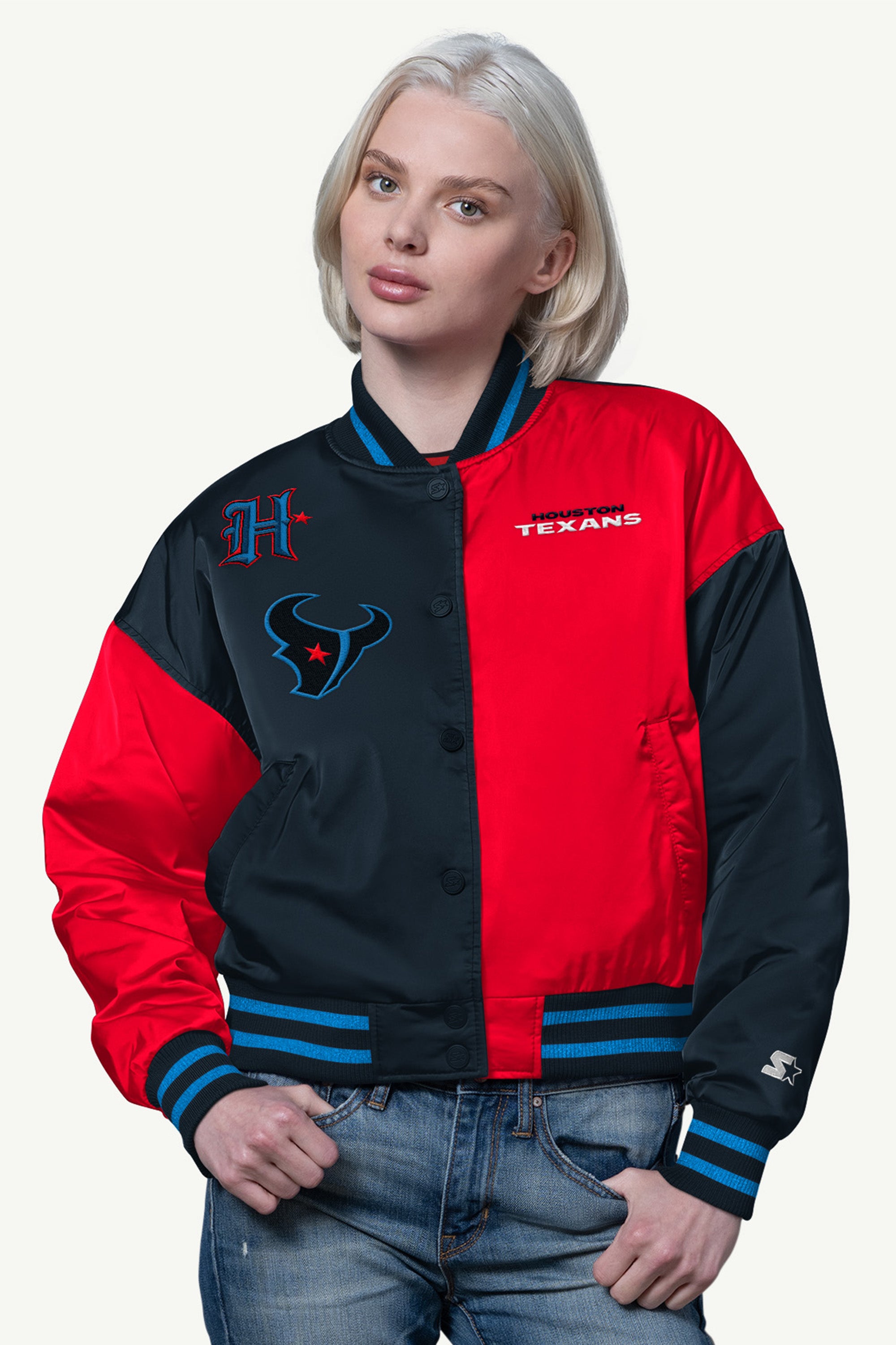 Womens Houston Texans Offside Satin Varsity Jacket | NFL | Starter