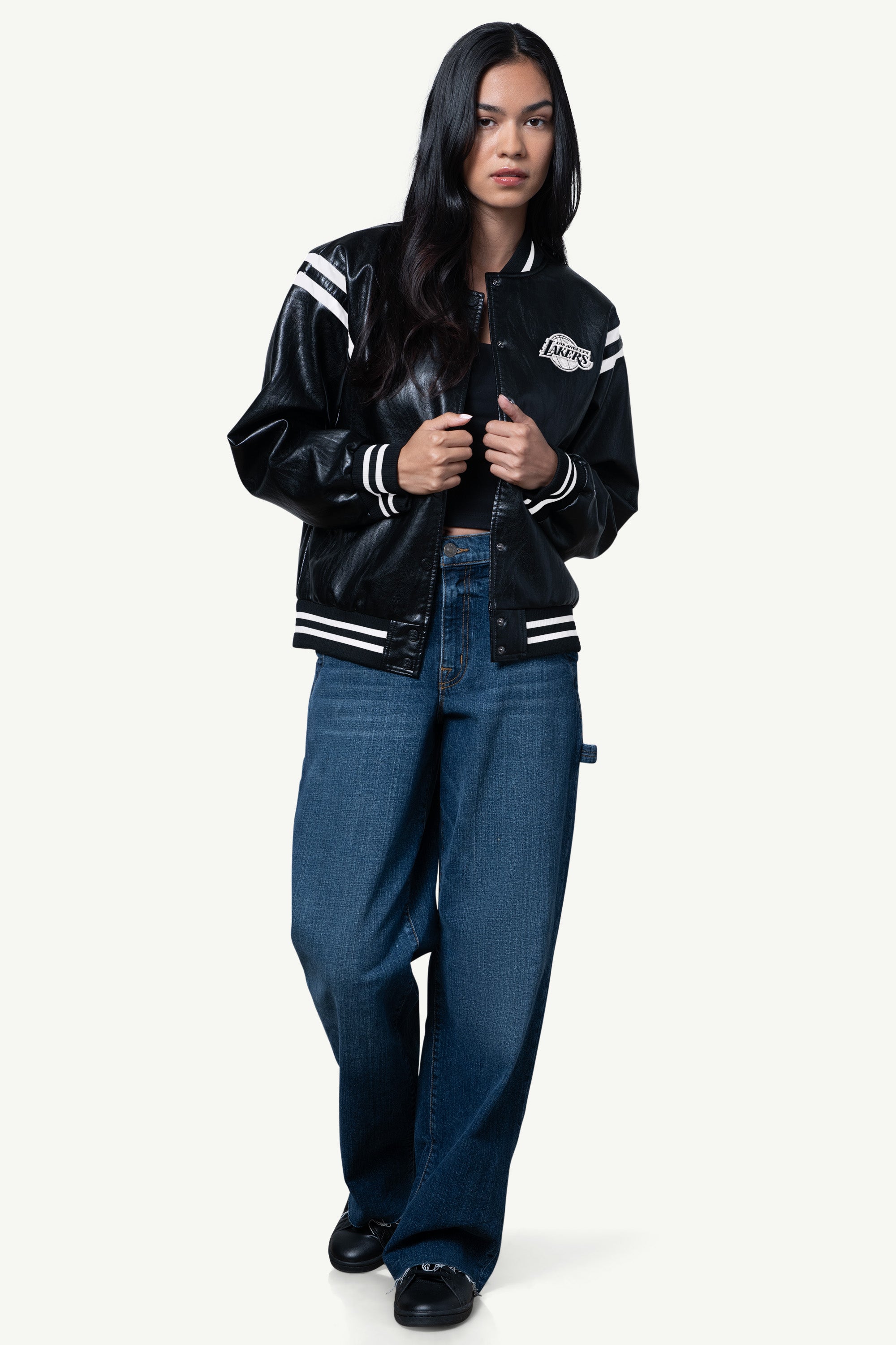 Womens La Lakers Faux Leather Varsity Jacket | NBA | Starter