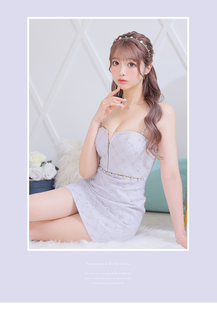 XSサイズあり【ROBE de FLEURS/ローブドフルール】クリスタルビジュー