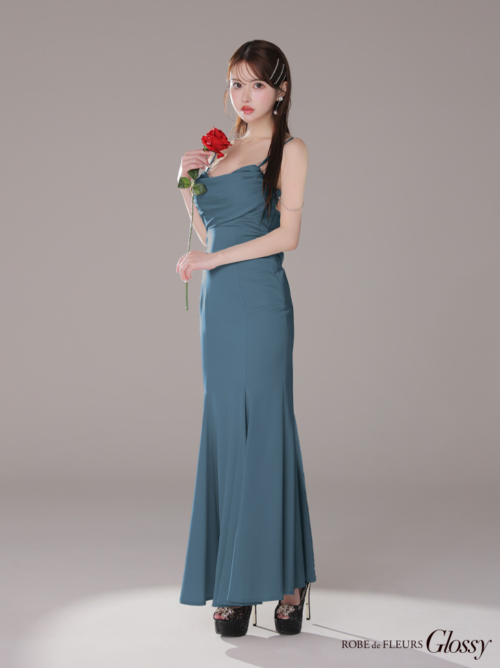 XSサイズあり【Glossy/グロッシー】サテン/ バストビジュー/ ロング