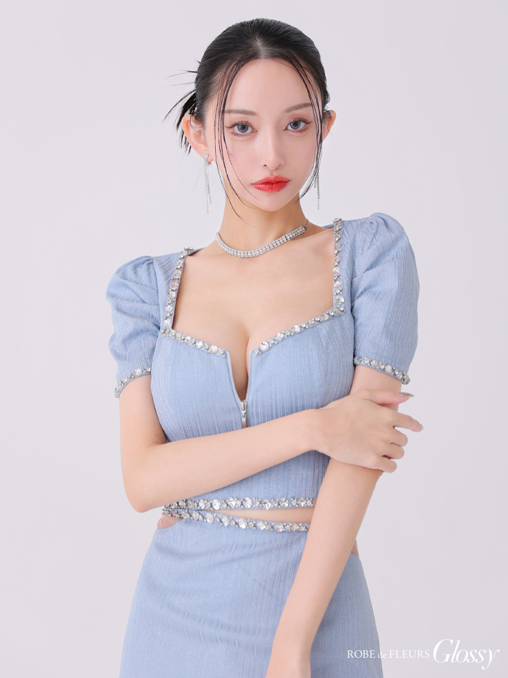 XSサイズあり【Glossy/グロッシー】ビジュー/ リブニット/ ウエスト