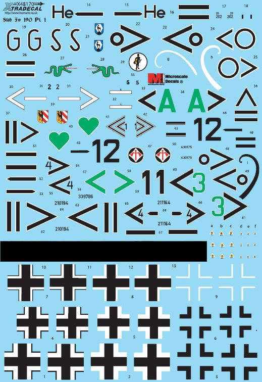 Focke-Wulf Fw-190 A/F/D in Stab markings (15 schemes) Xtradecal -48170