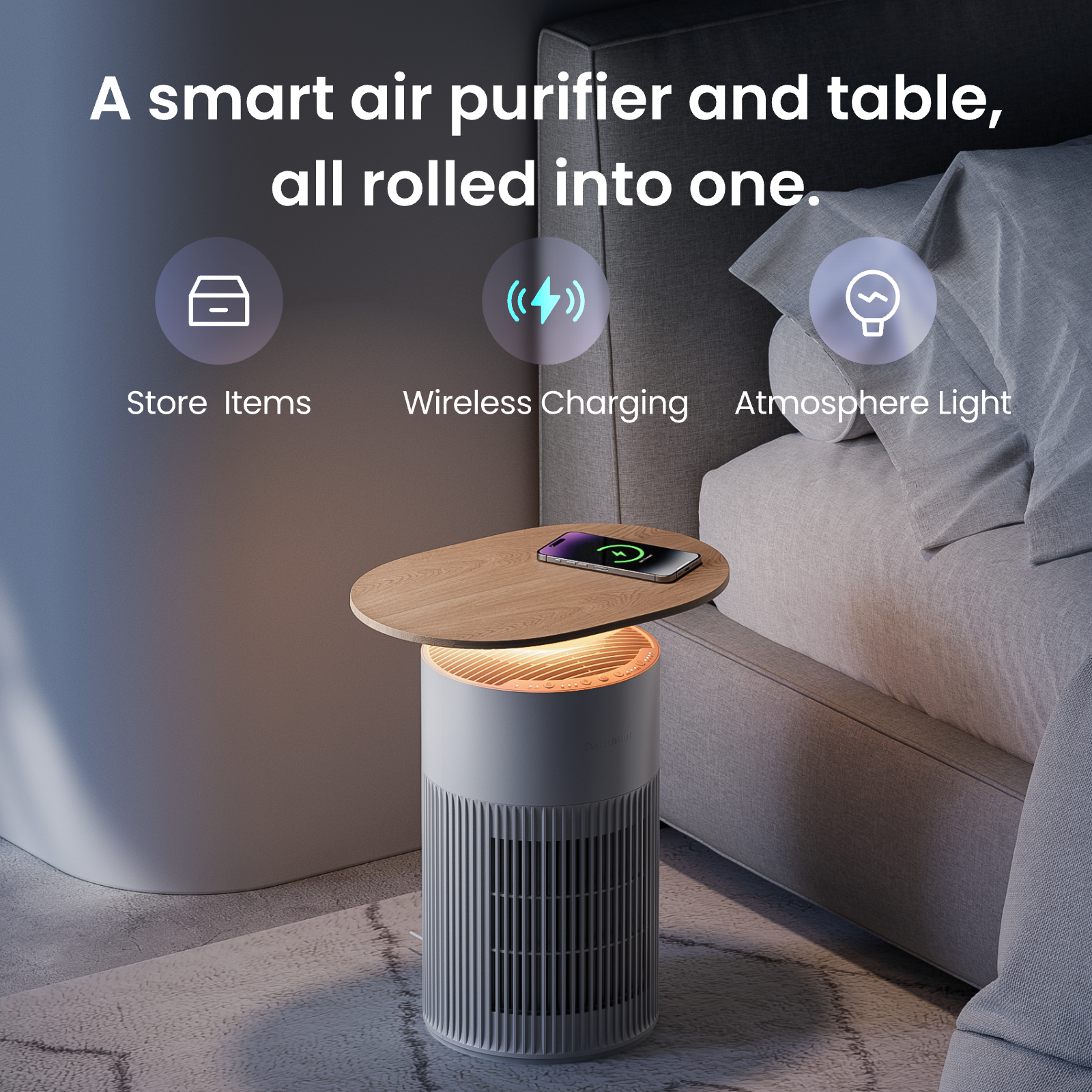 SwitchBot Air Purifier Table | 2-in-1 HEPA Filter with Wireless