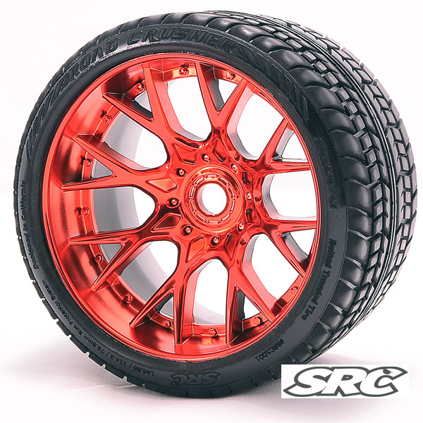 Belted Monster Truck tire Road Crusher WHD-Red Chrome WHEEL by