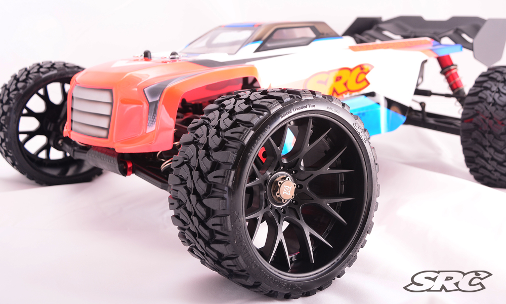 Belted Monster Truck tire Road Crusher WHD-Blue Chrome WHEEL by