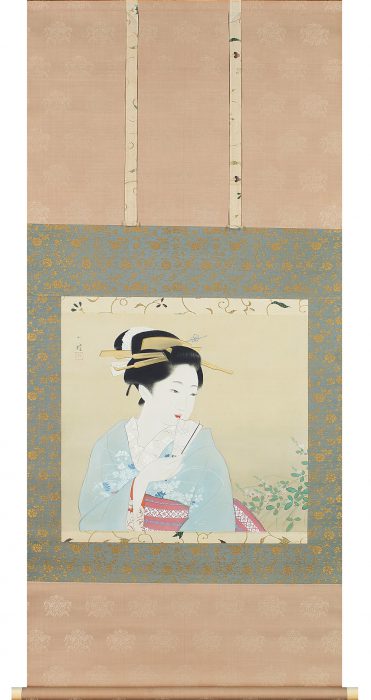 伊藤小坡 直筆『御所人形』】 絹本色紙 額装 伊藤小坡 『御所人形