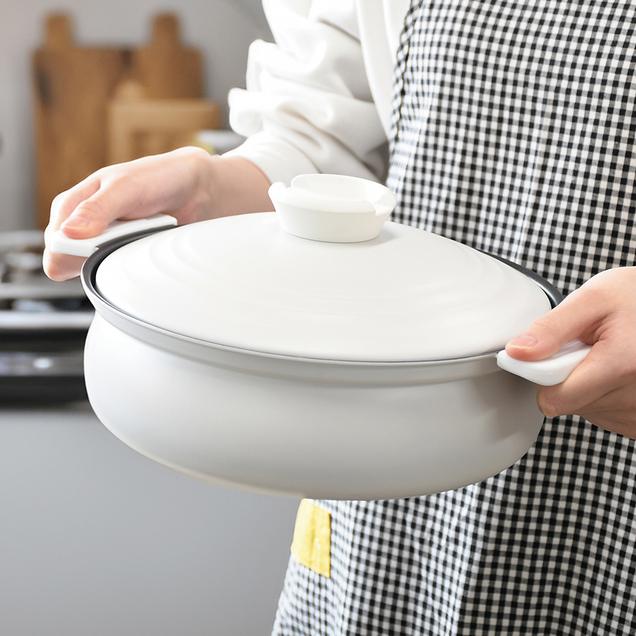 軽量ふっ素加工IH対応土鍋風卓上鍋26cm(ホワイト) HC-462